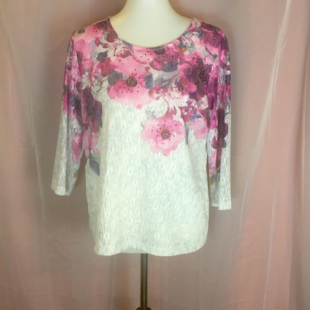 Alfred Dunner Watercolor Floral Top PM FREE SHIP - Picture 1 of 4